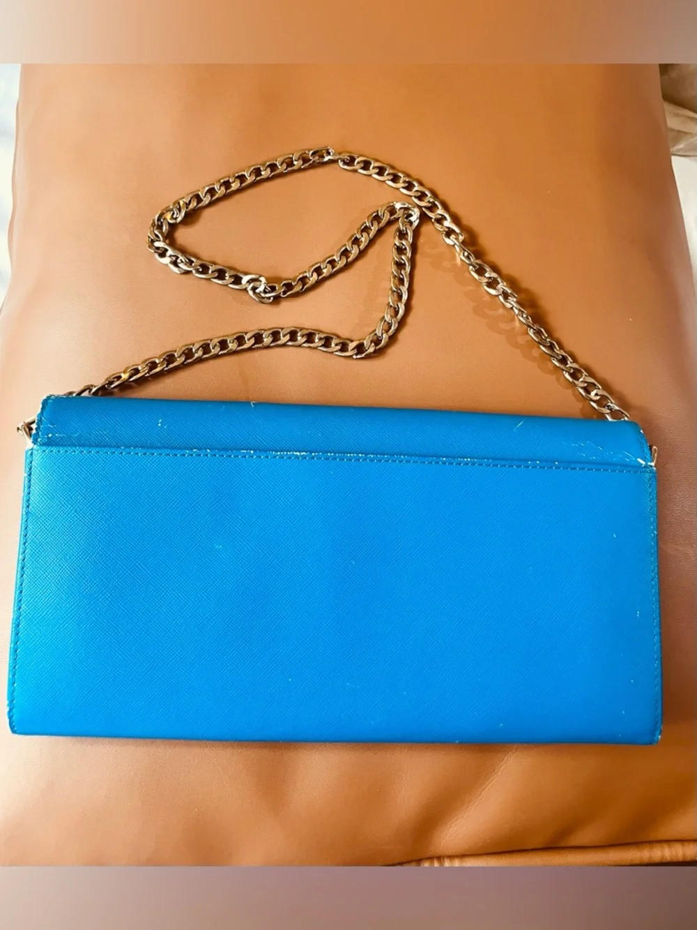 Vintage Prada Bright Blue Saffiano Envelope Chain Clutch - Picture 4 of 12